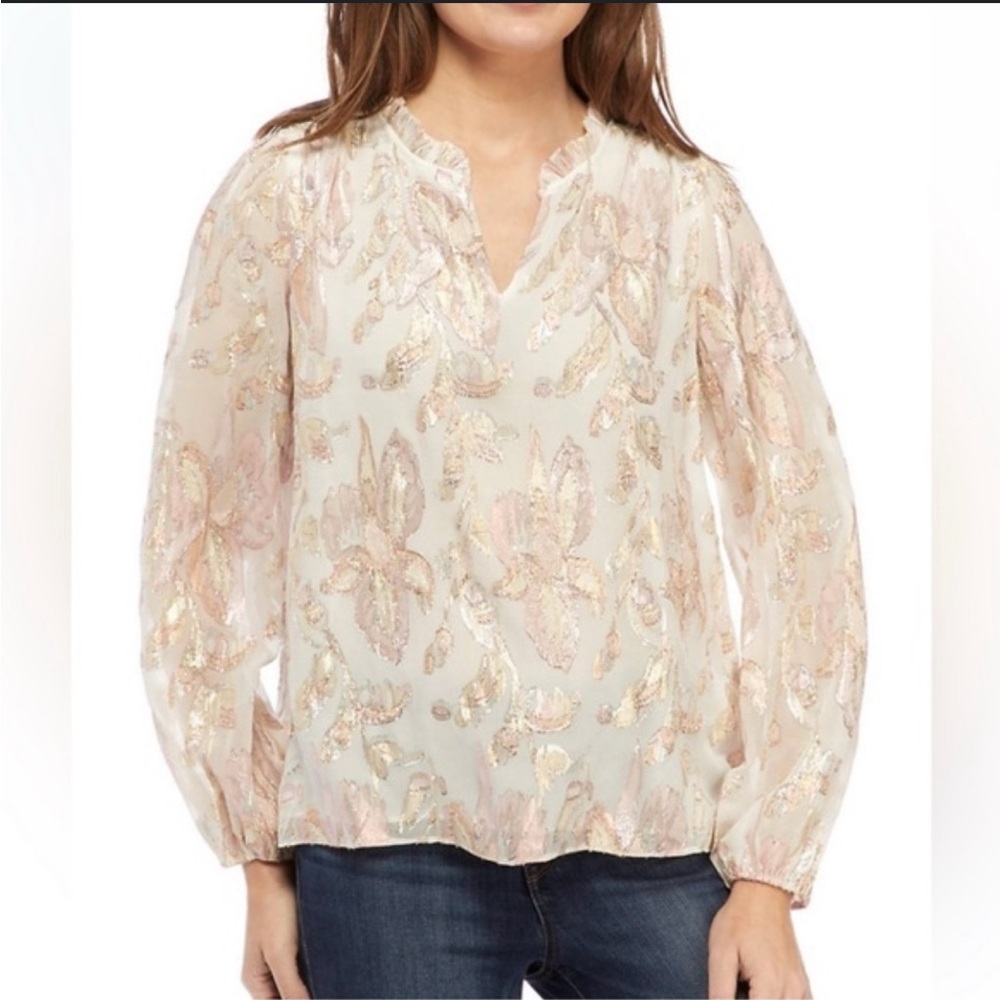 Lilly Pulitzer Cream Long Sleeve Graphic Blouse
